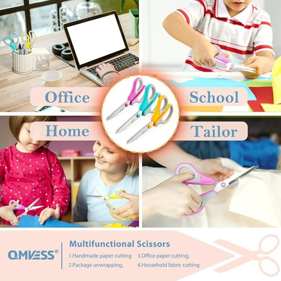 8.5" Scissors All Purpose 3 Pack, Ultra Sharp 2.5mm Thick Blade Scissors for Off - Picture 6 of 9